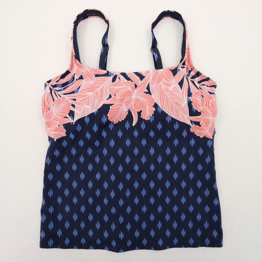 Lands End Tankini Top Blue Coral Floral Scoop Neck Underwire Adjustable Straps 6